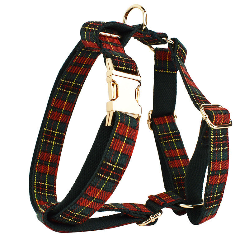 Christmas Pet Collar Plaid With Green Background Dog Rope Leash Suit